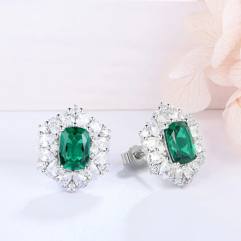 925 Sterling Silver Emerald  Zircon Gemstone Engagement Luxury Earrings For Women Girls Fine Jewellery