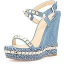 Rivet Studded Sandals Platform Denim Blue Ankle Buckle  Made Ladies Shoes Casual Party