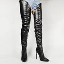 Women Thigh High Boots Faux Leather Side Zip Stiletto High Heels Boots Over Knee Shoes