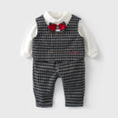 Children Boys Bow Tie Gentleman Outfits Formal Wedding Suits Toddler Long Sleeve  Black Grid Vest Pants Baby Birthday Gifts