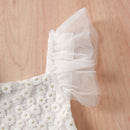 Summer Clothing Baby Girls Mesh Romper Lovely Toddler White Daisy print Ruffled Sleeve Jumpsuit Outfit