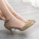 Women Shoes Wedding Bridal Glitter Fetish Stiletto Rhinestone Gold Pumps
