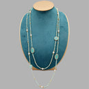 Faceted Cut Irregular Aqua Quartz Long Necklace Freshwater Pearls Crystals And Hammered Gold Beads
