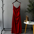 Luxury Red Silk Dresses for Women Sleeveless Spaghetti Strap Side Split Evening Elegant