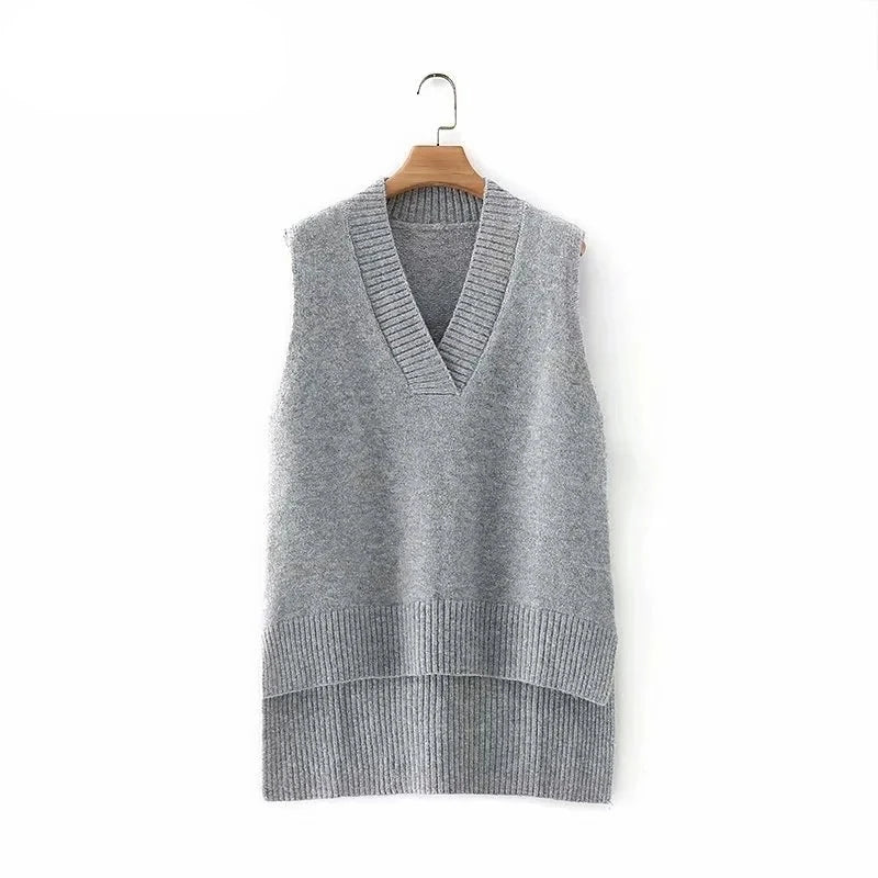 Sleeveless Long Waistcoat Women Autumn Winter Sweater Vest Oversized Casual Office Streetwear Vest Pullover