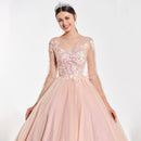 Dress Illusion Appliques Ball Gown Dress Scoop Neck Long Sleeves Button Designer Christmas Dresses