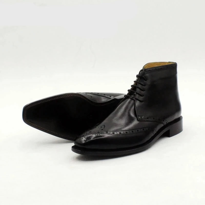 Boot With Wool Inner Full Brogues Leather Sole Shoe Full Grain Calf Leather Men's