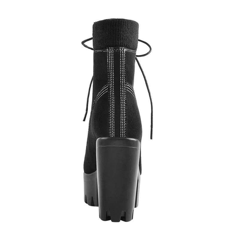 Women Round Toe Lace Up Platform Ankle Boots Short Female Boots