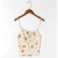 Beach Style Summer Tops For Women Vintage Floral Spaghetti Strap Top Tie Up Neck Sleeveless Casual Cami Top