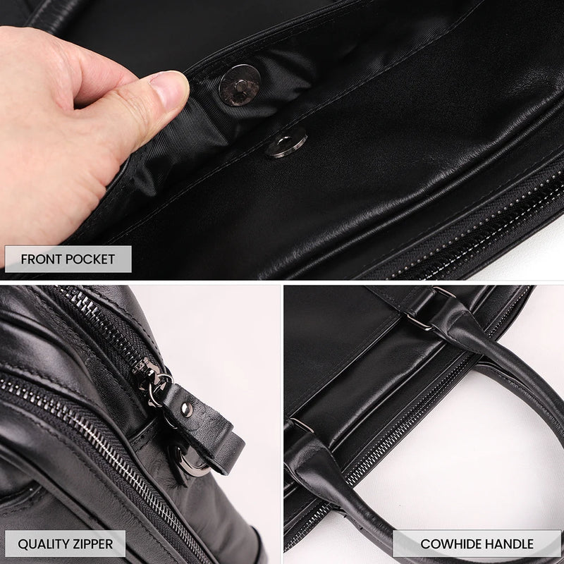 Men Genuine Leather Briefcase 15.6" Laptop Handbag Business Crossbody Bag Man Tote Messenger Shoulder Bags Male Travel Bag