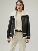Women Shearling Jacket Black Leather Jacket Short Fur Coat Thicken Winter Jacket Wool Coat
