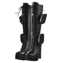 Women  Platform Black Matte Side Zip Front Lace-Up Knee High Boots Big Size Lady midClassic Long Winter Boots