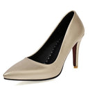 Dress Shoes Lady Pointe Toe Thin Heel Pumps Leather Office Silver Gold Wedding