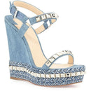 Rivet Studded Sandals Platform Denim Blue Ankle Buckle  Made Ladies Shoes Casual Party