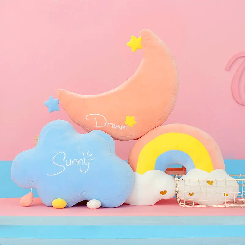 Baby Room Decor Cloud Rainbow Moon Drops Throe pillow Stuffed plush Girly Plushie Rainbow Pillow Sofa Cushion soft gift for girl