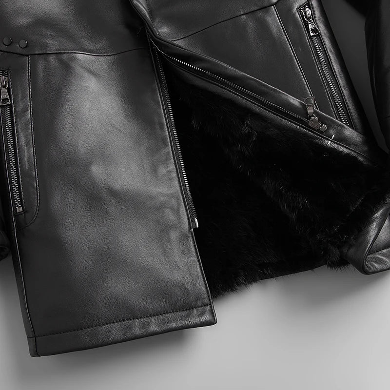 Men Winter Fur Clothing Genuine Leather Natural Fur Outwear