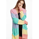 Office Lady elegant Loose Sweater Yellow Casual Coat Women Rainbow striped long cardigan Winter knitted sweater Jacket