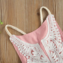 Summer Infant Baby Girls Two-Piece Set Sleeveless Bodysuit Embroidery Strap Jumpsuits Patchwork Cute Clothes