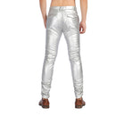 Men Skinny Faux Leather Pants Gold Velvet Lined Elastic Soft Stage Performance Party Singer