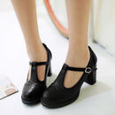 Women Pumps Buckle Thick Heels with T-strap Ladies High Heels Platform Women Pumps Footwear