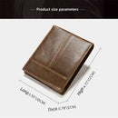 Crazy Horse Leather Mens Wallet With Snap Coin Pocket Bifold Purse Real Leather Trifold Short Wallet