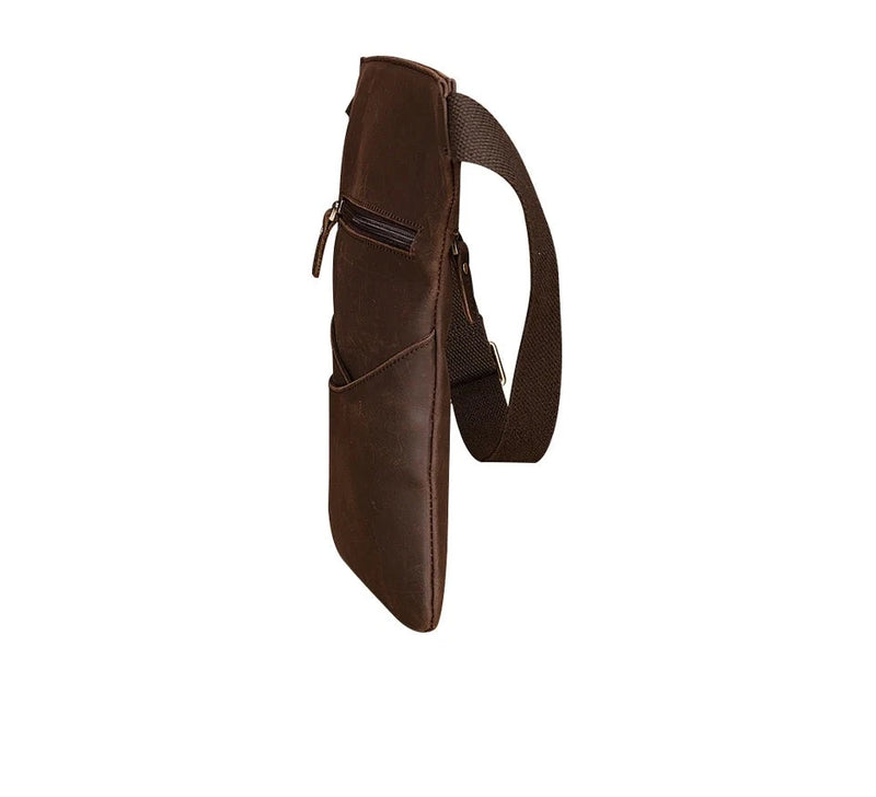 Unique Leather Men Crossbody Sling Satchel Bag Design Travel Case Pouch Fanny Waist Belt Bag Pack