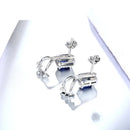 Blue Sapphire Sterling Silver Stud Earring Two Wearring Flexiable Design Octagon Created Sapphire Earring Gift for Personal