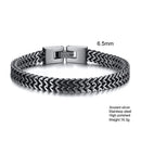 Stainless steel bracelet with woven design and high polish finish on a white background, Obroi