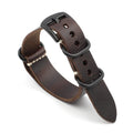 Brown leather watch strap with black hardware on a white background, Obroi