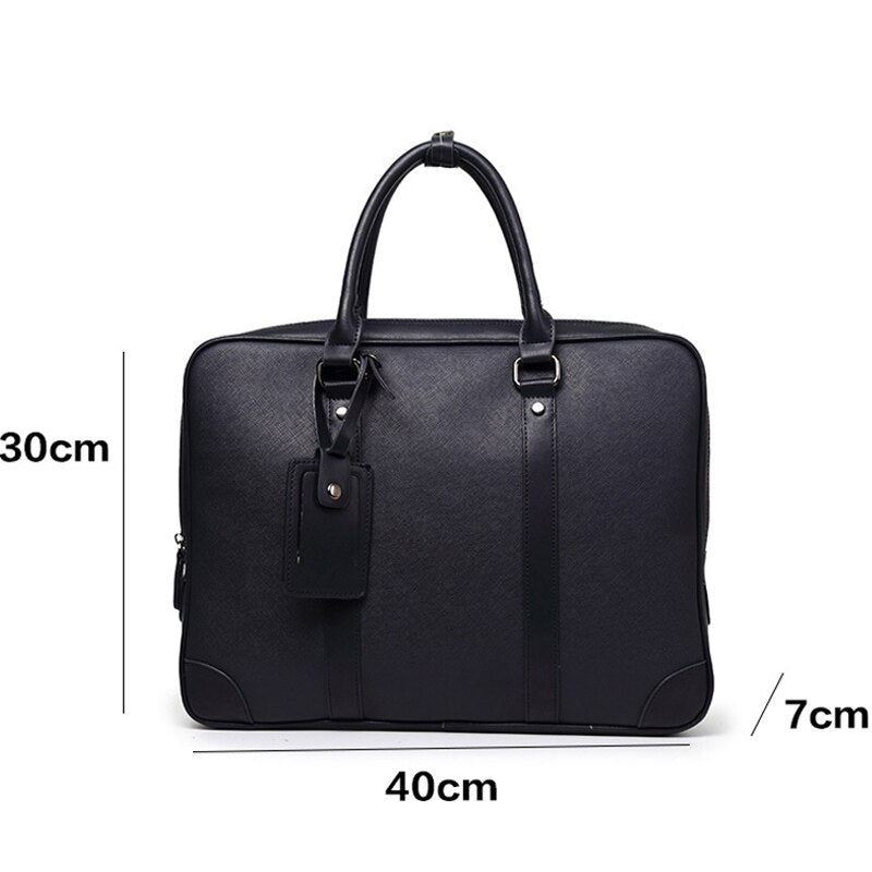 Men Business Briefcase 14 Inch Laptop Office Bag Black Leather Handbag Male Travel Big Portable Shoulder Crossbody Bag