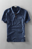 Summer Shirt Men Short Sleeve Loose Thin Cotton Linen T-Shirts Solid Color Trend Male Turn Down Collar Tees