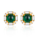 Sterling Silver Round Emerald Gemstone Engagement 18K Gold Plated Earrings For Women Fine Jewellery