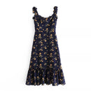 Summer Dress Chiffon Pastoral Style Vintage Ruffle Floral Midi Dress Women