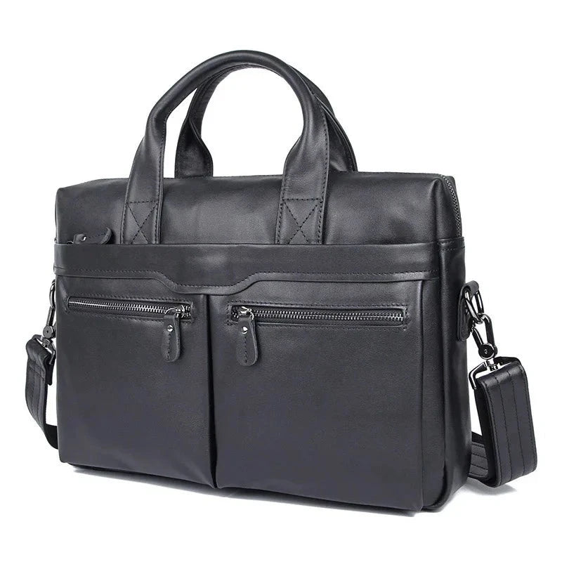 Soft Genuine Leather Business Briefcase For Man Fit 14" Laptop Handbag Black Soft Leather Male