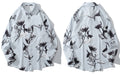 Hawaiian Beach Shirts Graffiti Flowers Long Sleeve Button Shirts Hip Hop Casual Holiday Party Blouse