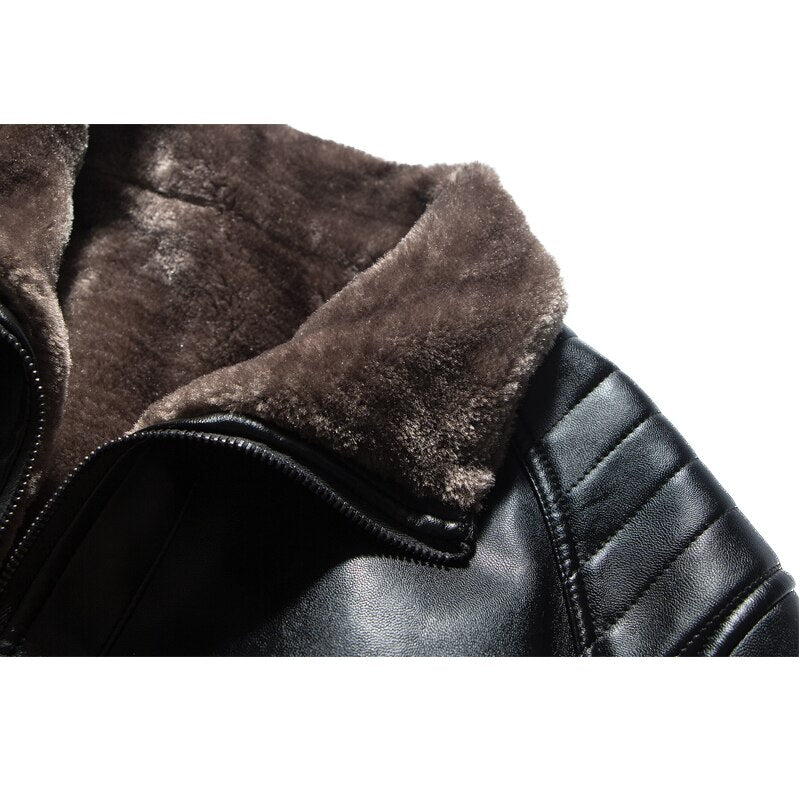 Leather Jacket Mens Winter Fleece Men Thick Motorcycle windproof Warm Coat Male Clothing