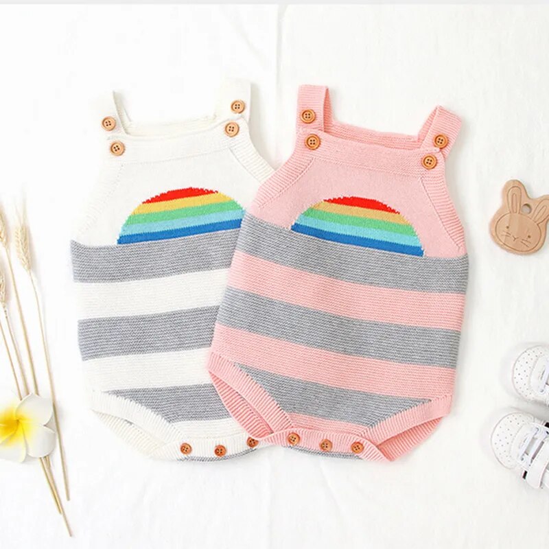 Newborn Baby Sweater Rainbow Knitting Boy Girl Bodysuit Toddler Costumes First Birthday Party Newborn Clothes Party Boy Clothing