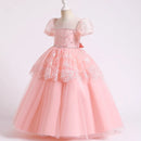 Girls Clothes Summer Lace Princess Dress Beaded Wedding Dress Puff Sleeve Long Skirt Children Show Puff Skirt