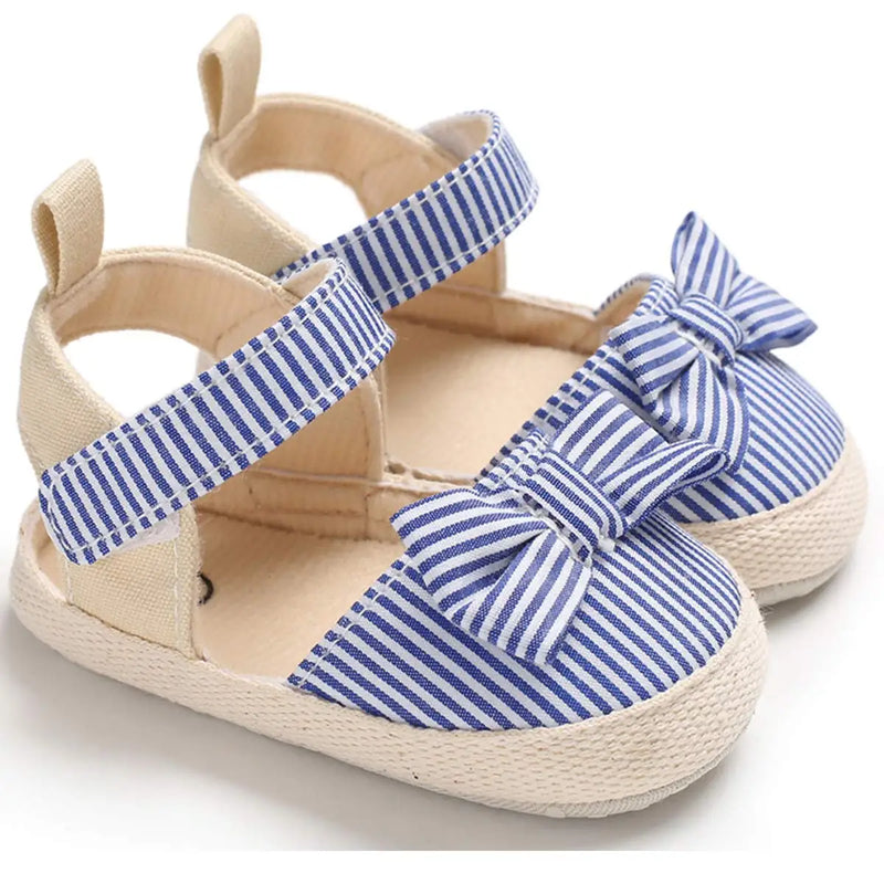 Summer Newborn Infant Baby Boys Girls Shoes Non-Slip Canvas Stripe Bowknot Toddlers Infantil Sandals