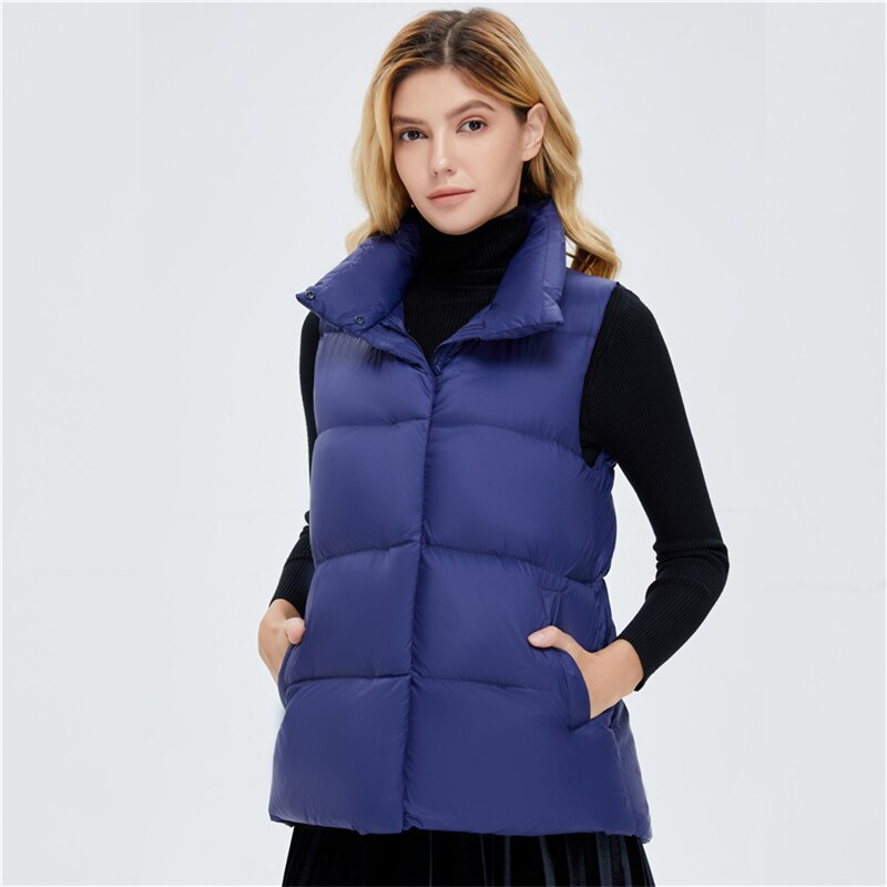 Winter women down vest short stand-up collar casual white duck down jacket coat