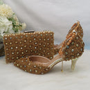 Lace Flower Wedding Shoes And Bags Set Pearl shoe with matching purse