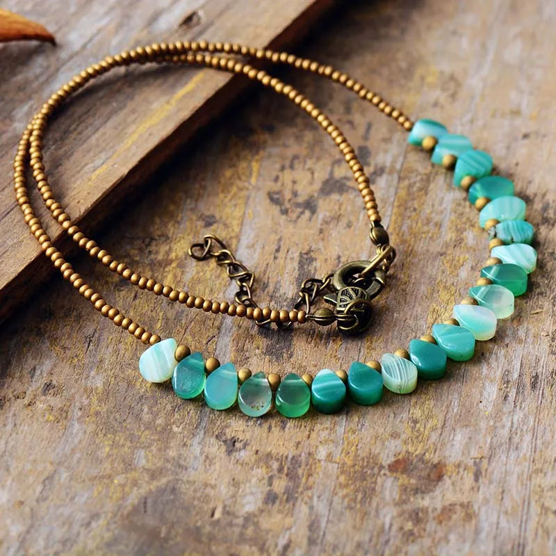Women Chokers Necklaces Green Semiprecious Stone Seed Beads Short Collar Trendy Statement Costume Jewelry Mom Gifts