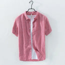 Linen Shirt Men Solid Short Sleeve Casual Slim Button Down Quality Men Dress Shirts