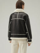 Women Shearling Jacket Black Leather Jacket Short Fur Coat Thicken Winter Jacket Wool Coat