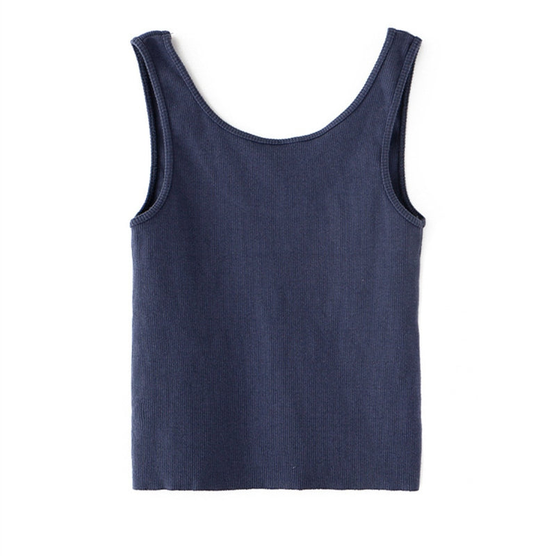 Vintage Women Soft Cotton Slim Tank Summer Ladies Sleeveless Solid Short Tops Girls Chic Streetwear Top