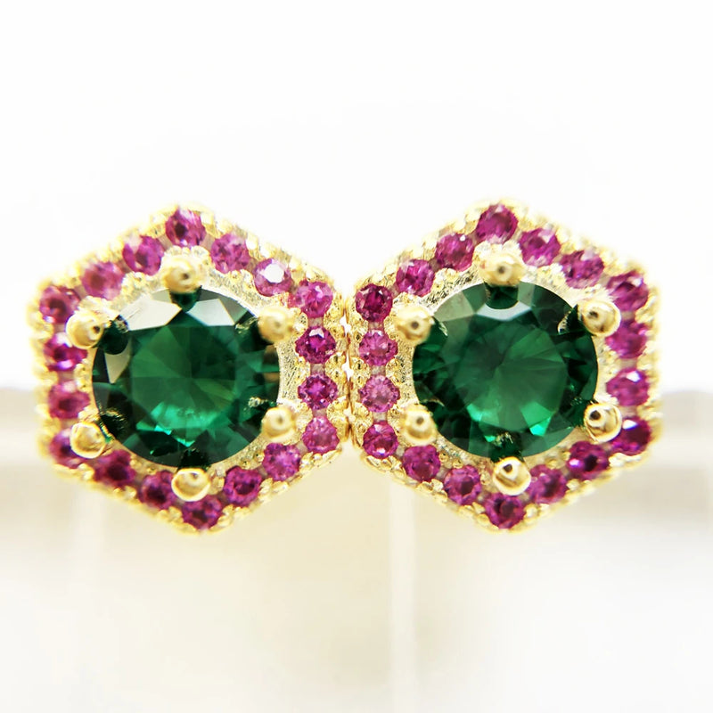 Studs Earrings Hexagon Hand-set Jewelry For Women Playful Look Gift 925 Sterling Silver