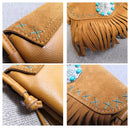 Female Genuine Leather Bohemian Handbag Natural Fringes Tribal Boho Chic Messenger Bag
