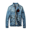 Men Jean Jacket Motorcycle Vintage Stand Collar Denim Jacket