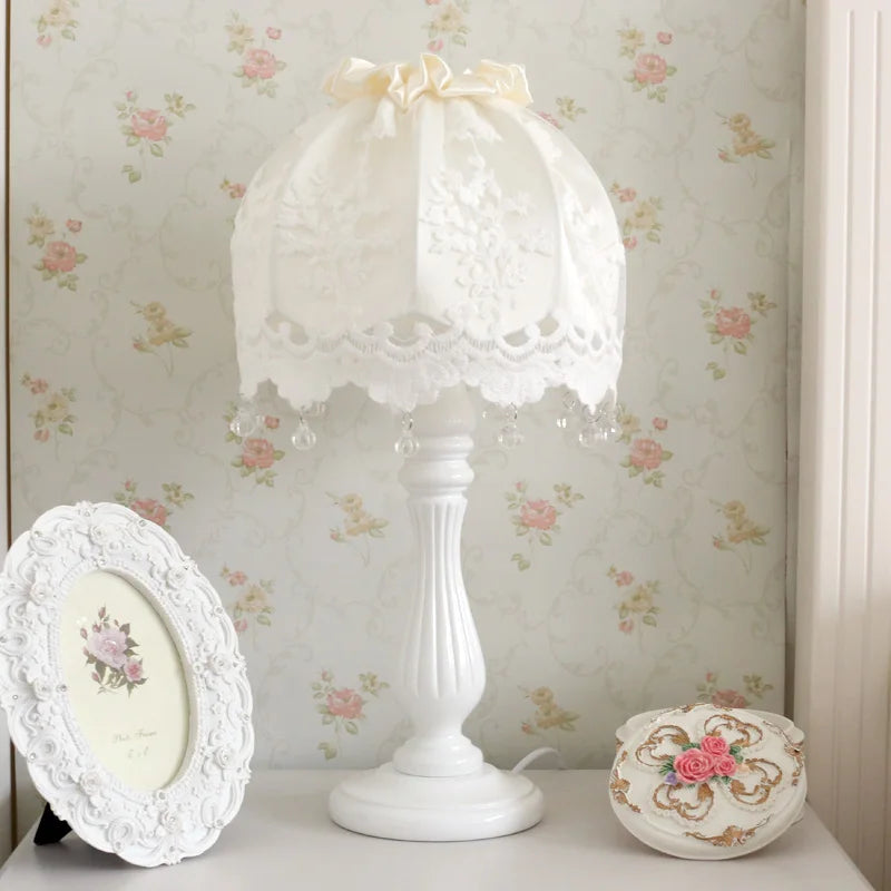 Lace fabric white table lamps Romantic rural maid lovely dimmer switch wood lamps