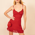 Beach Dresses For Women Elegant Ruffle Hem Vintage Floral Chiffon Mini Dress V Neck Sleeveless Spaghetti Strap Summer Dress